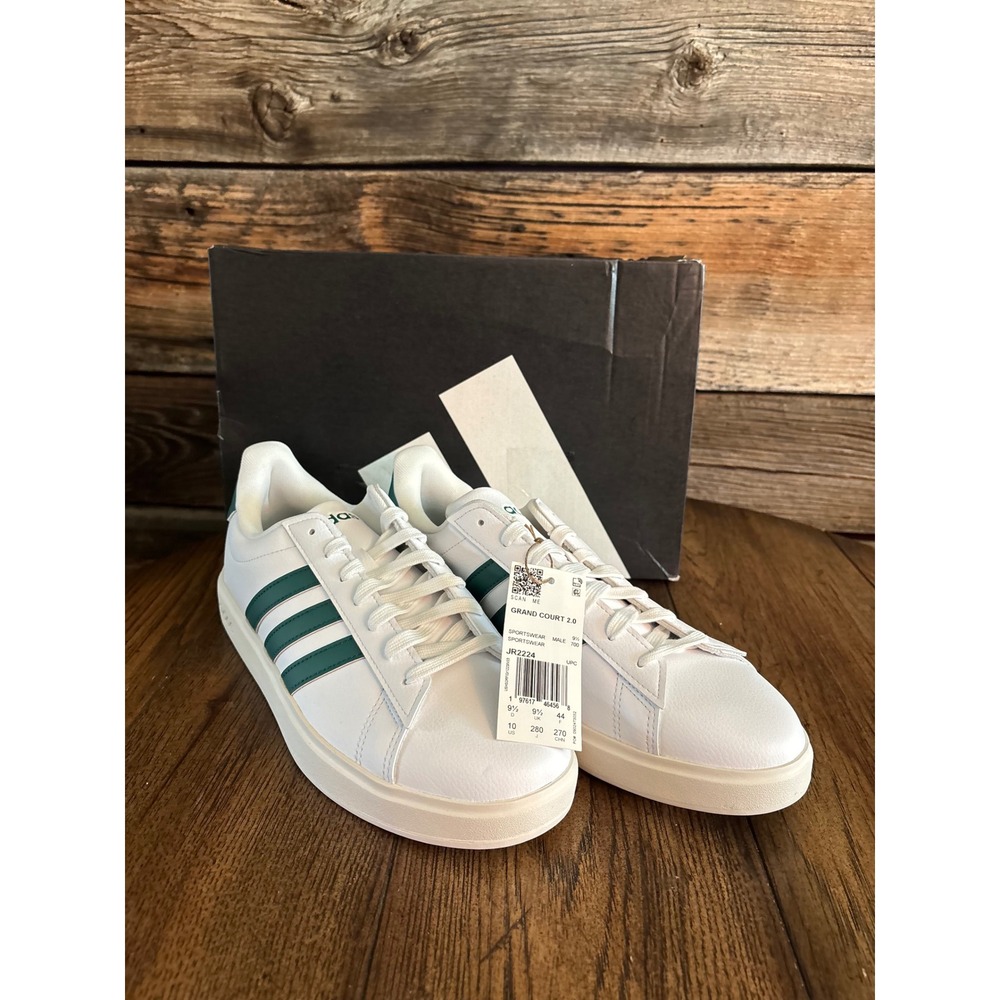 Adidas Grand Court 2.0 Mens White Green Sneakers JR2224 Size 10